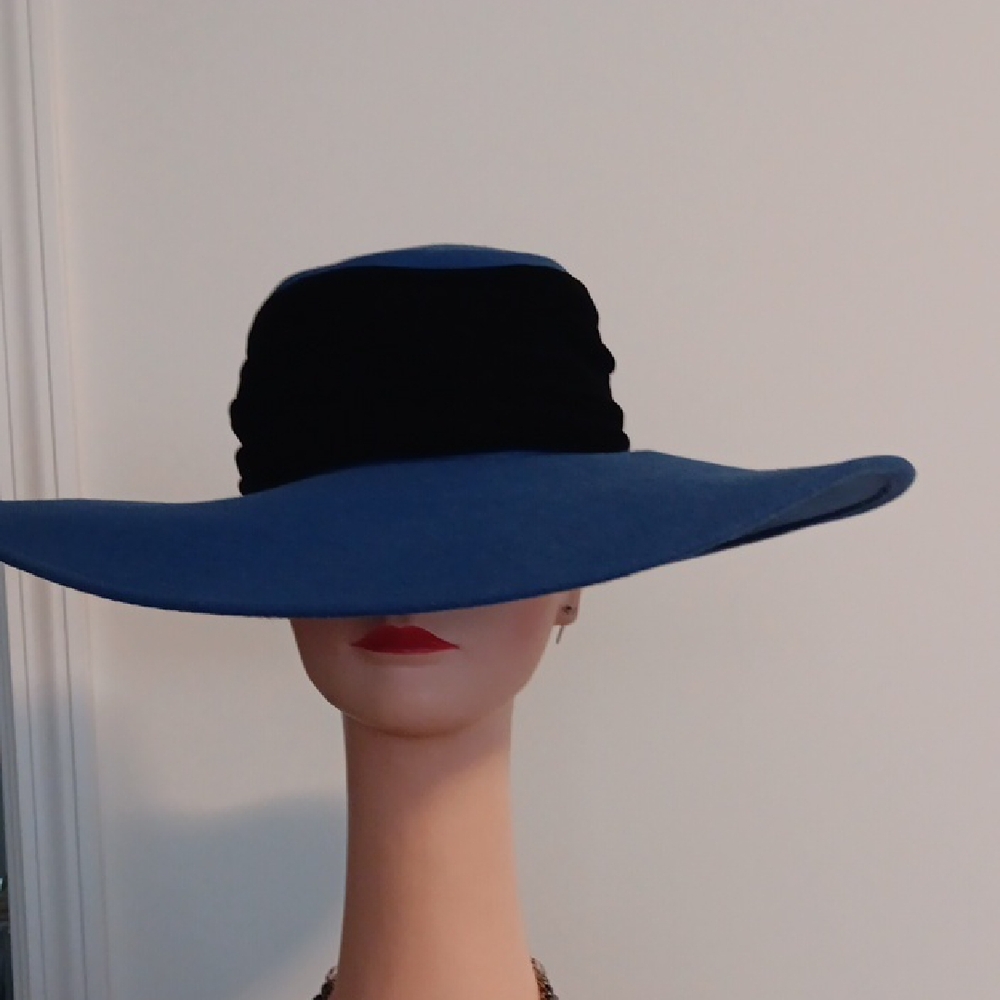 Eric Javits Blue and Black Wide-Brim Hat